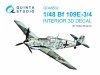 Quinta Studio QD48532 Bf 109E-3/4 3D-Printed & coloured Interior on decal paper (HobbyBoss) 1/48